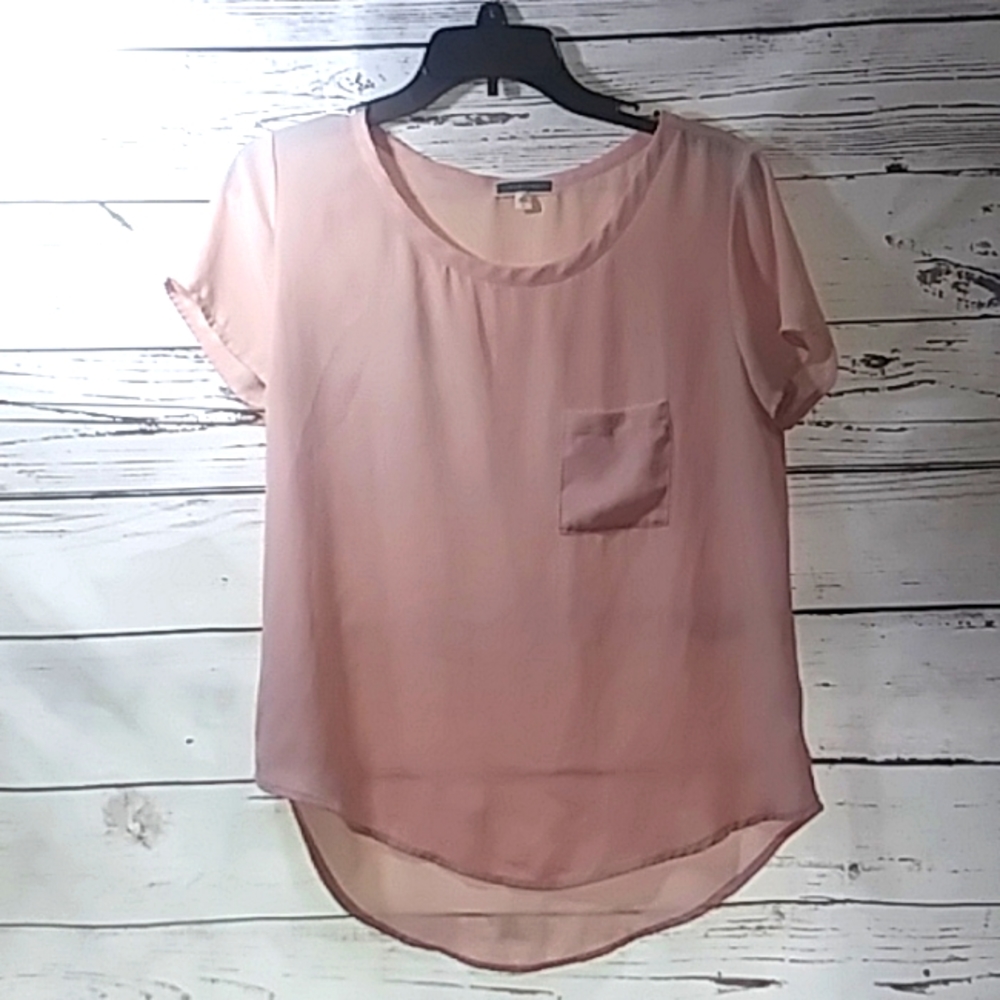 Anthro Pleione sheer pink blouse Small